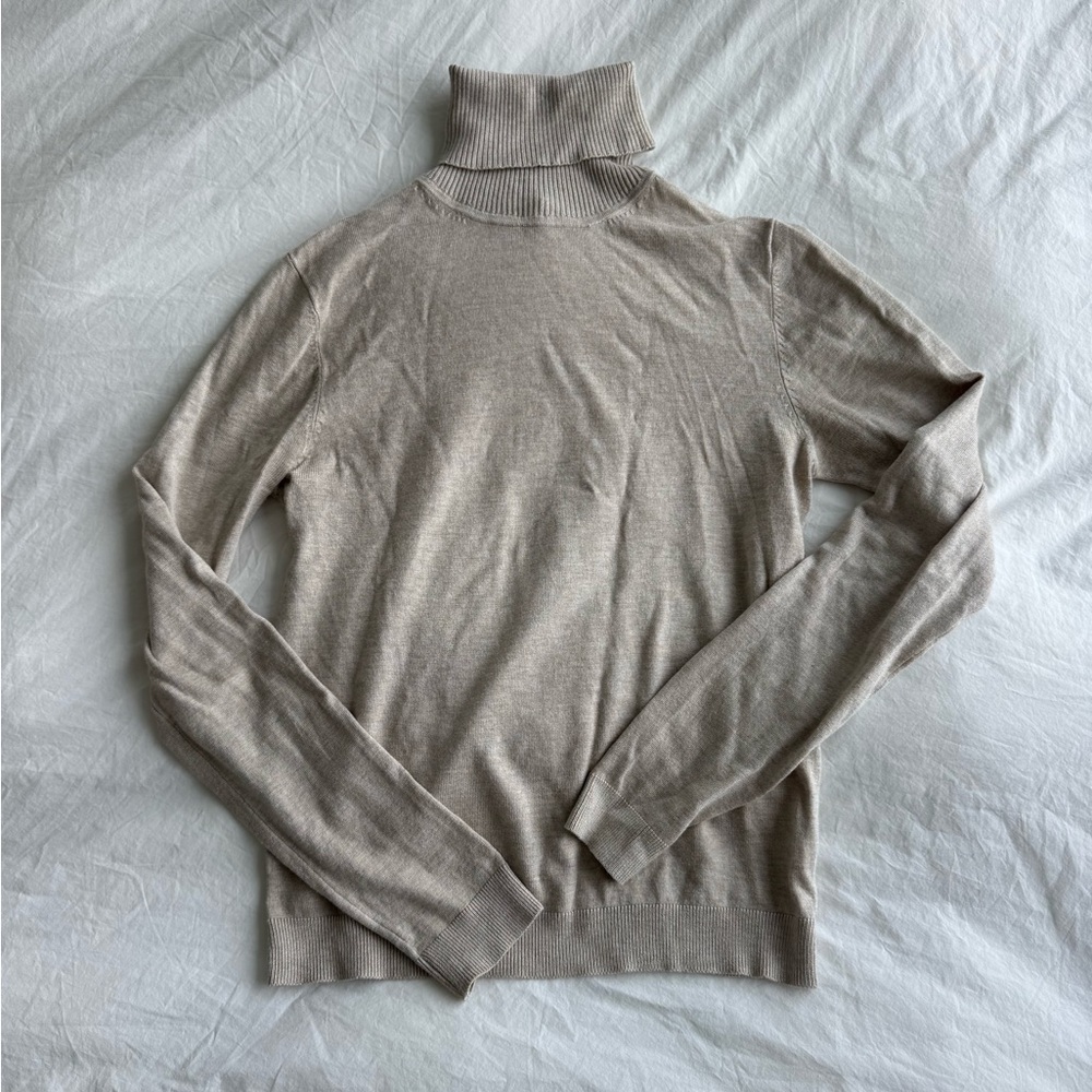 Mango fine knit turtleneck sweater sand m
